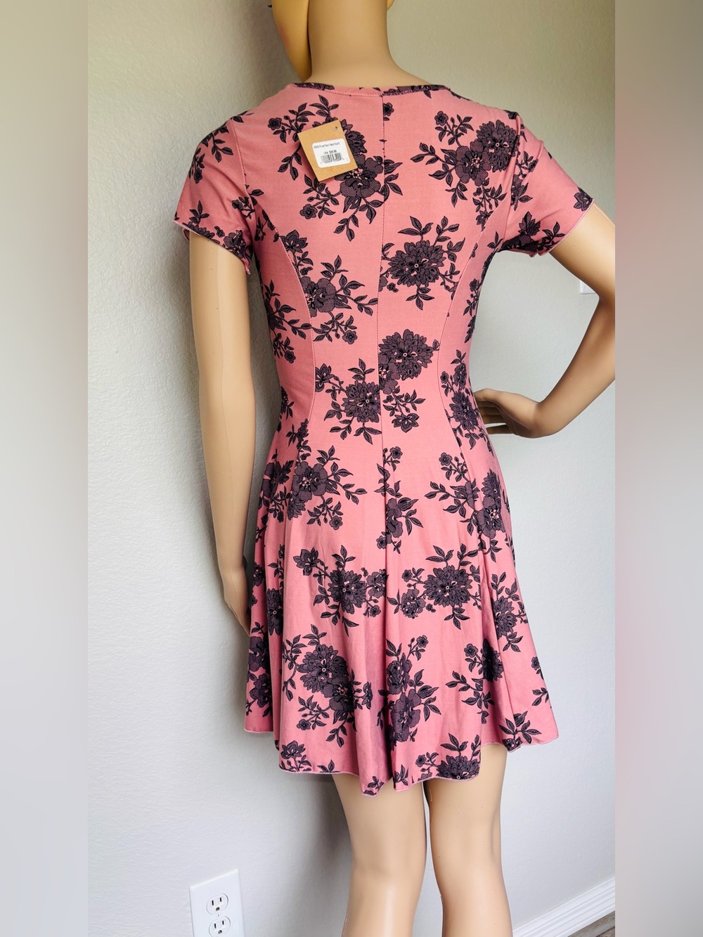 Banana Lemon Pink Floral V-Neck Fit & Flare Mini Dress - Picture 3 of 12